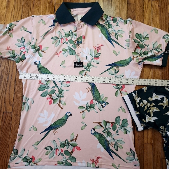 Albatros Partner Mens Performance Golf Polos Size Large Pink Green Birds Parrot - Picture 8 of 11